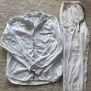 Men's White Pajama Set with Navy Trim